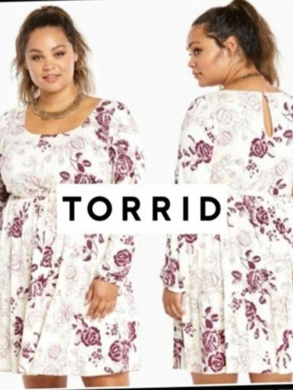 Torrid White Floral Long Sleeve Skater Dress